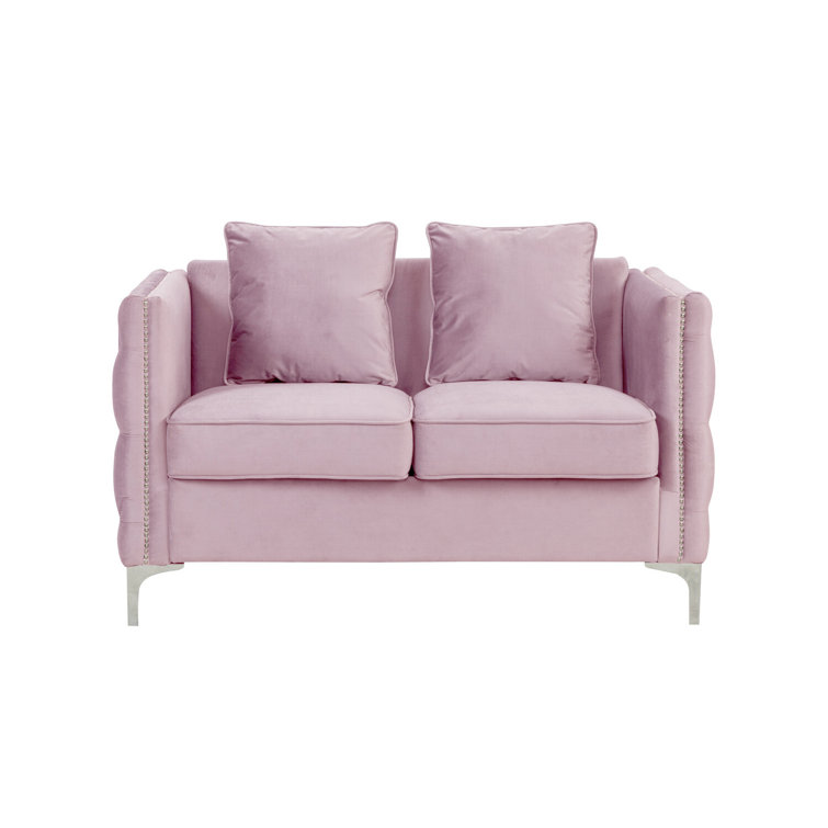 BlissfulNights Pink Velvet Loveseat with 2 Pillows Wayfair Canada